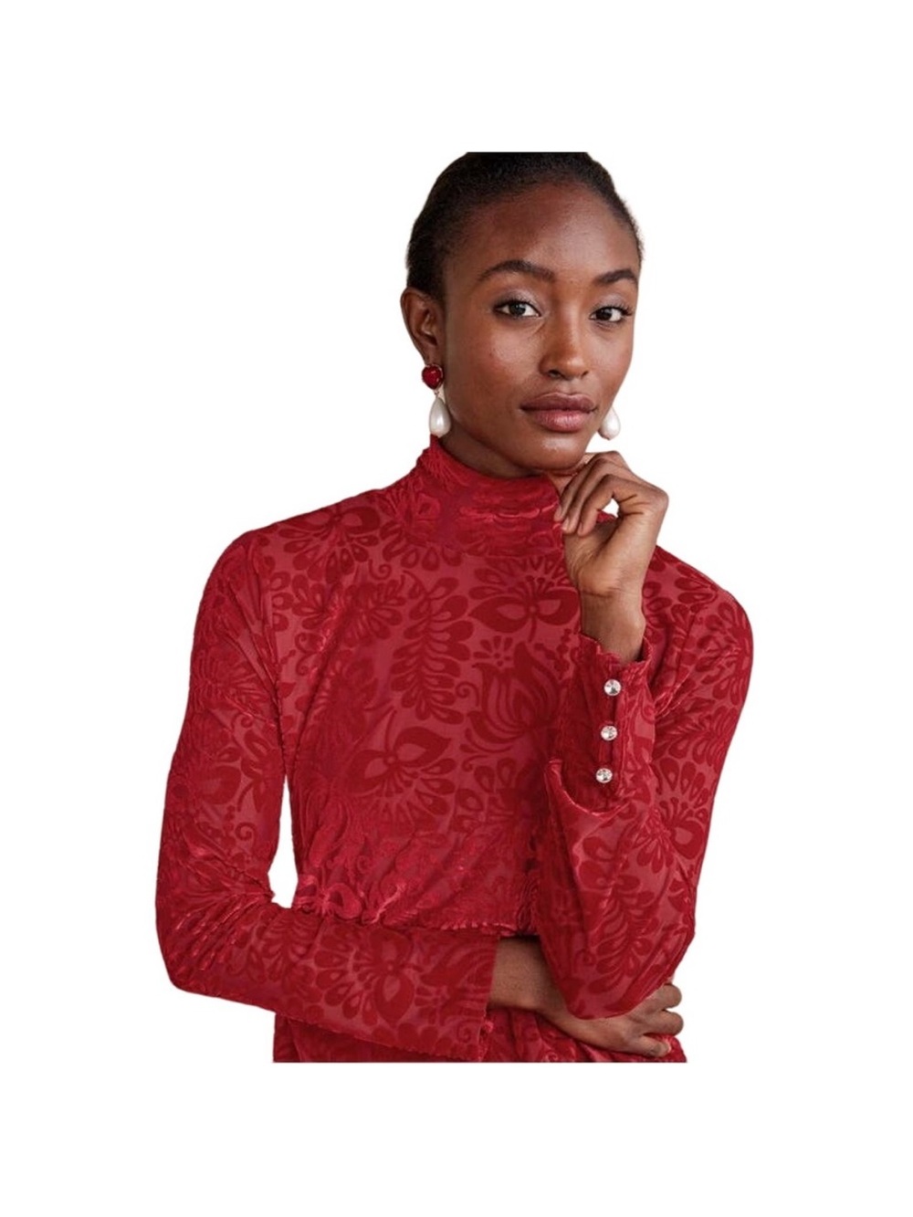 Soft Surrounds Walden Burnout Velvet Mockneck Red Top Womens M NWT
